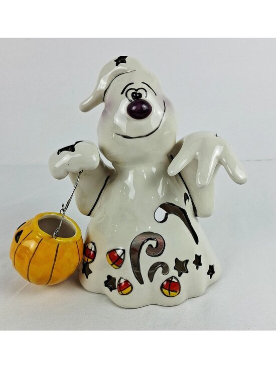 Blue Sky Other - Blue Sky Ceramics Halloween Ghost Jack-O-Lantern Tealight Candle Holder